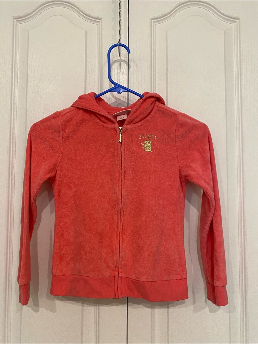 Juicy Couture Girls' Coral Zip Hoodie with Gold Logo Sz 7